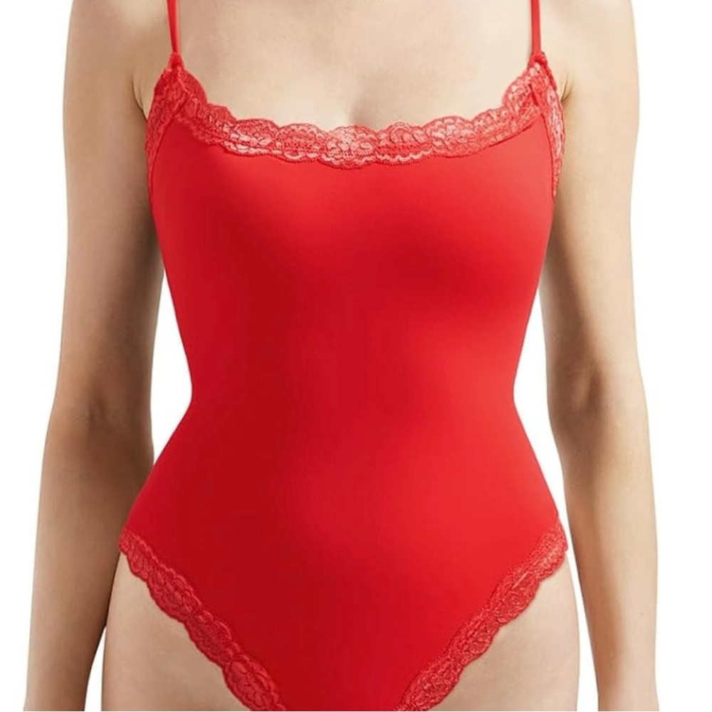 LACE RED BODY SUIT NOT SKIMS